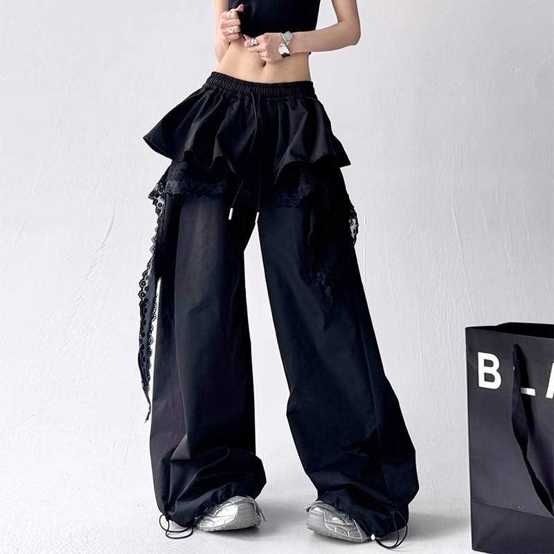 Cross-Border Sweet and Cool Lace Splicing Layered Skirt Workwear Casual Pants Hot Girl Design Loose Wide-Leg Floor-Length Pants Trendy