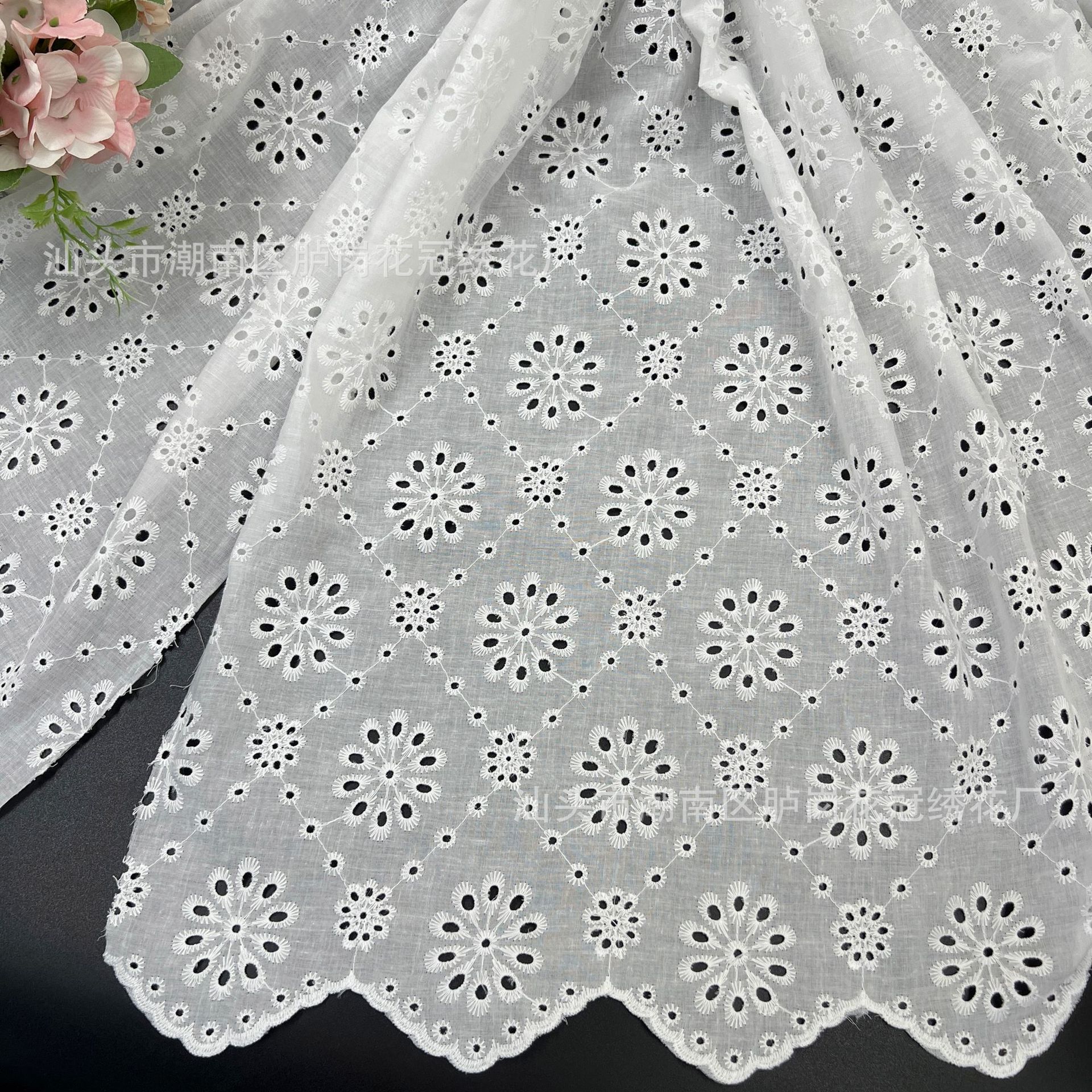 Cotton Hollow-out Embroidered Dress Lace Fabric Bilateral Embroidery Cotton Perforated Clothing Hat Home Textile Embroidered Cloth