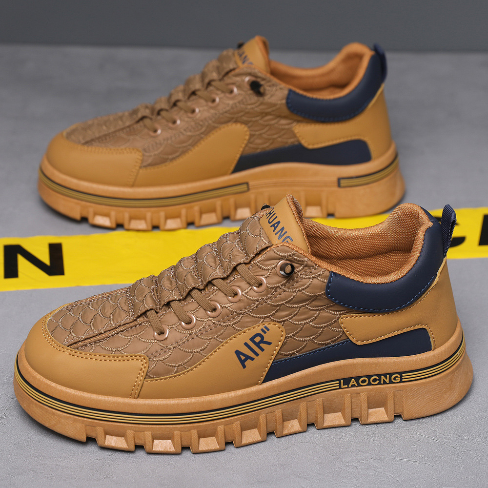 Men's Shoes Autumn Slip-on All-match Casual Forrest Gump Sneakers Leather Top Waterproof Men's Fashion Sports Thick Sole Torre Shoes