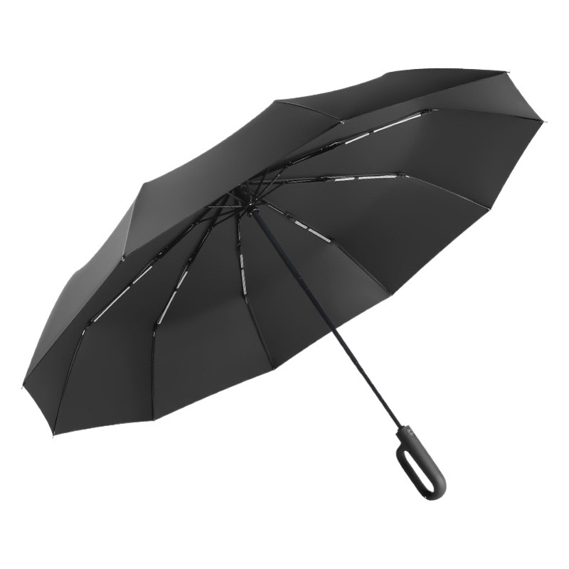 Picture of 27 Inch Buckle Umbrella Automatic Large Black Rubber Sunny Umbrella Unisex Dual-Use Hook Folding Sunscreen Business Advertising Umbrella