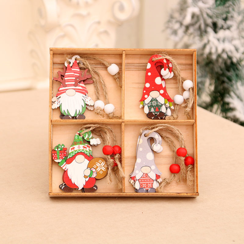 Picture of New 12 Pack Faceless Old Man Christmas Wooden Pendant Boxed Christmas Tree Small Hangers Christmas Decorations