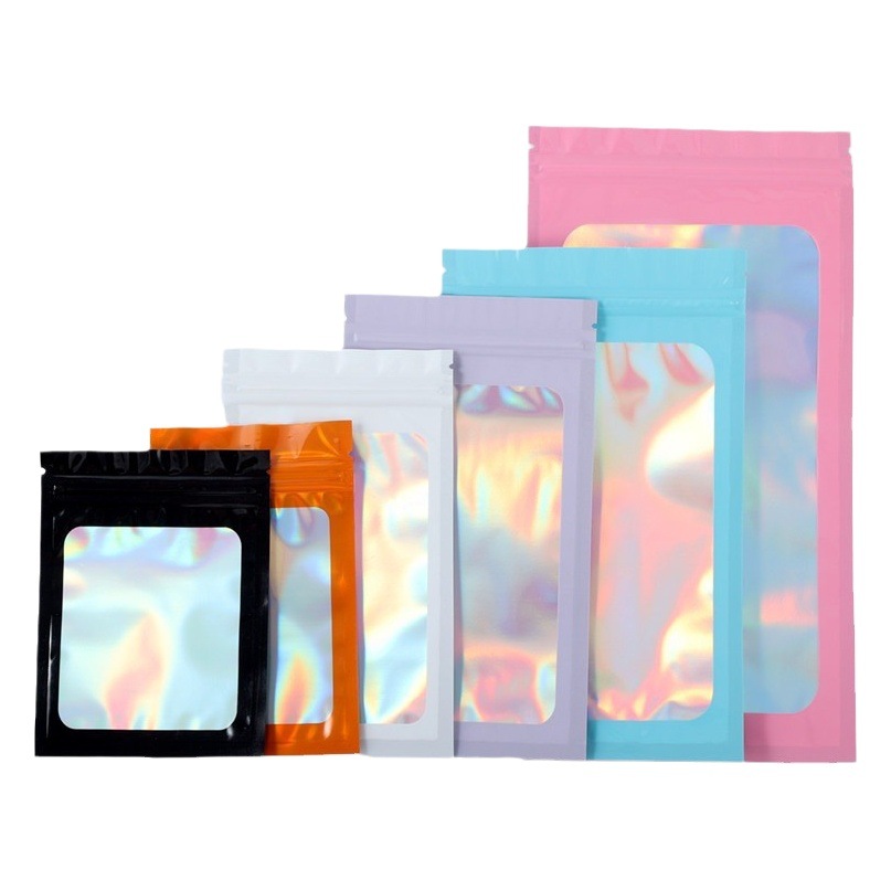 Laser color ziplock bag jewelry cosmetic packaging Bag Magic color holographic plastic sealed bag nail bag