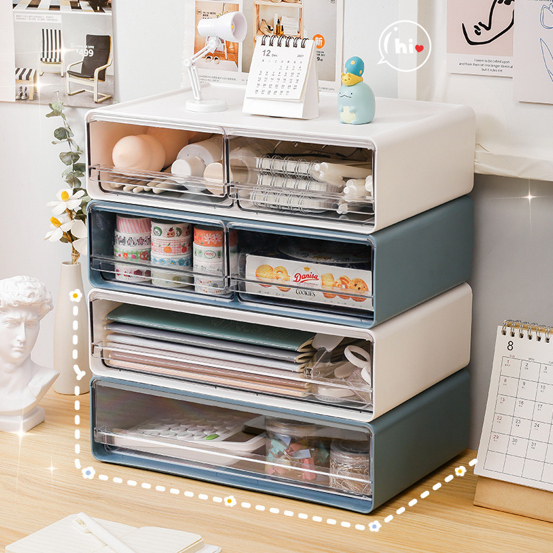 Desktop Transparent Storage Box Drawer-type Office File Storage Storage Cabinet Bedroom Study Overlay Combination Storage Box