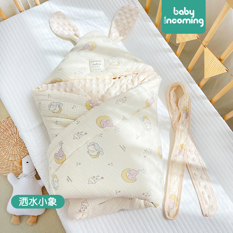 Picture of Baby hugging quilt big rabbit ears newborn bag swaddling baby delivery room small quilt available in four seasons