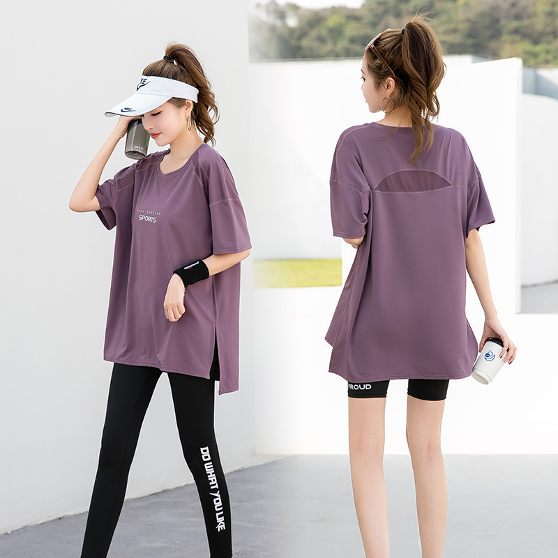 Sports Suit Women's Yoga Fitness Clothing Short-Sleeved Running Gym Summer Breathable Large Size Belly-Covering Slimming Loose