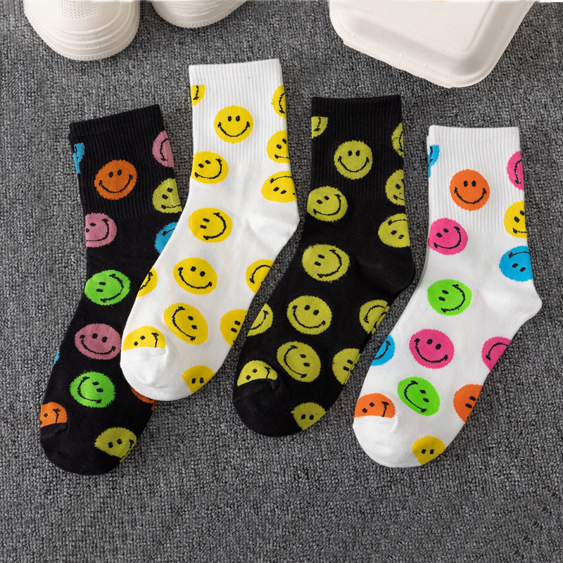 New Korean-style Smiley Women's Socks Women's Autumn and Winter Mid-size Socks Ins Fashionable Socks Sports High Barrel Zhuji Socks for Stepforward
