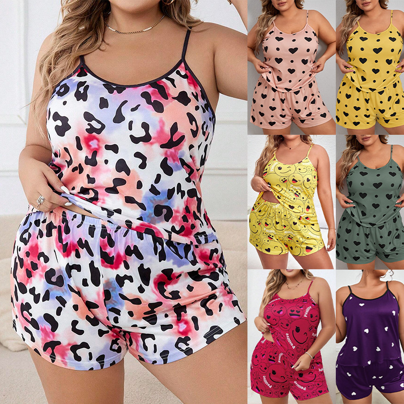 European and American Cross-border Sling Shorts plus size Plus Fat Plus Fat Woman Pajamas Home Clothes suit Casual Loose Comfortable