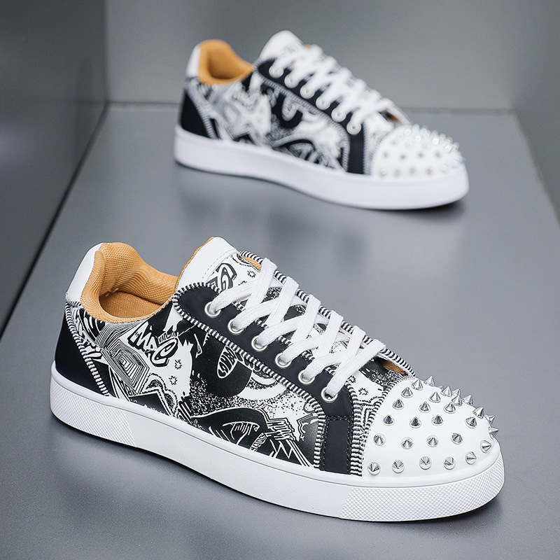 Kuchixiu European Station Men's Shoes, Trendy Brand Hairstylist Shoes, Casual Shoes, Nightclub Rivets, Metal Breathable