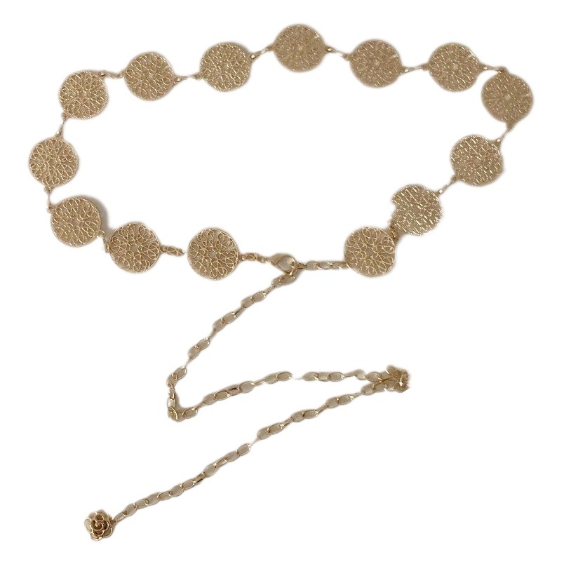 Metal Hollow Circle Waist Chain Women's All-match Belt with Suit Sweater Dress Decoration Belt jk Waist Chain Accessories