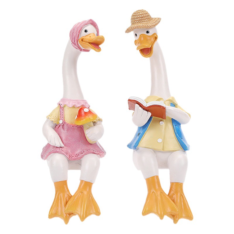 Garden Cartoon Reading Couple Duck Ornaments Outdoor Courtyard Garden Villa Farm Landscape Decoration Crafts