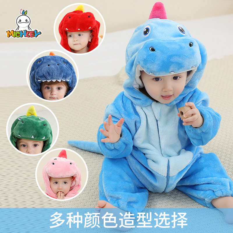 New Children's Dinosaur Climbing Suit Baby's One-horned Dragon jumpsuit Baby and toddler's Flannel Climbing Suit Cross-border Children's Climbing Suit