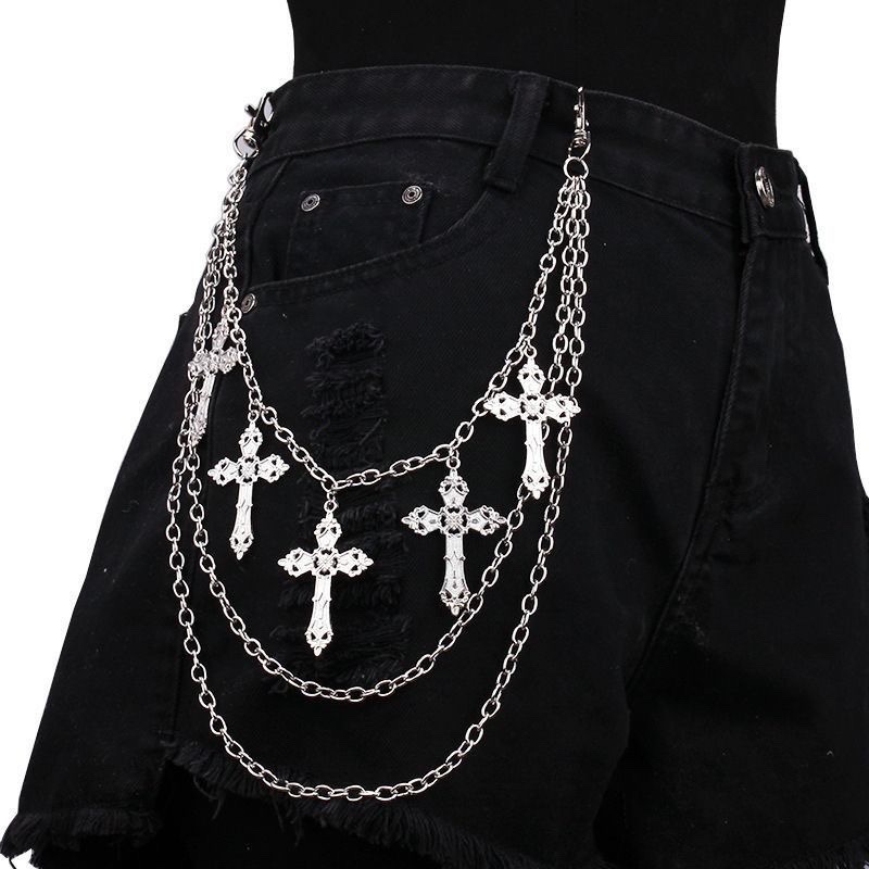 Japanese Subculture Dark Cross Trouser Chain Multi-layer Sweet and Cool Style Waist Chain Y2k Gothic Metal Accessories Sexy cos