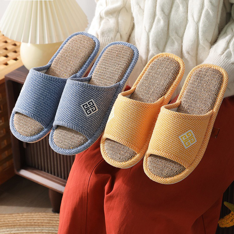 Linen Slippers for Women, Suitable for Home Use in Summer, Indoor and Outdoor, Non-Slip, Spring and Autumn, Men's Linen Slippers, Handmade with Cotton Stitching