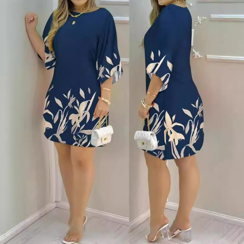 European and American Cross-Border Women's Clothing, Fashionable Positioning Printed Mid-Sleeve Dress, Slim, Fashionable and Luxurious
