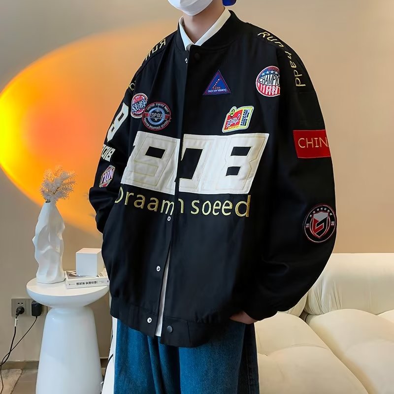 Picture of American-style Biker Jacket Men's Amazon Foreign Trade Retro Hip-hop Loose All-match Couple Baseball Suit New Jacket