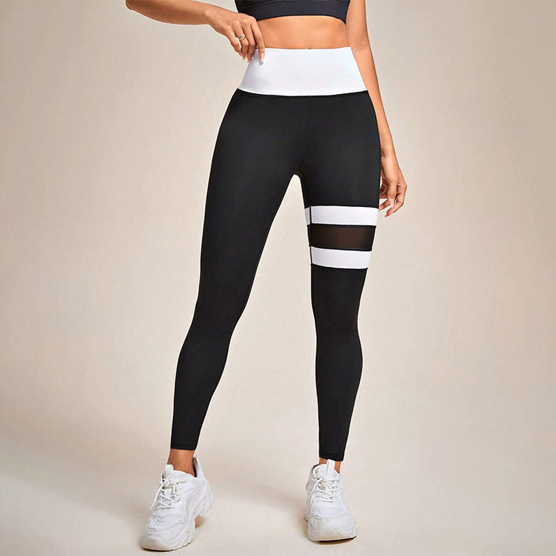 Cross-border Yoga Pants European and American Stitching High Waist Sexy Running Pants Women's Hip Sweat-lifting Leggings