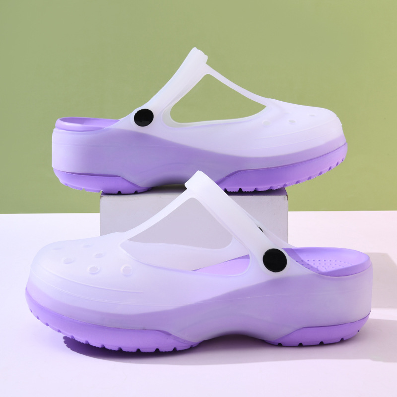 Summer New Women's Contrast Cave Shoes Thick Sole Non-slip Wear-resistant Fashionable Simple Indoor and Outdoor Baotou Beach Sandals