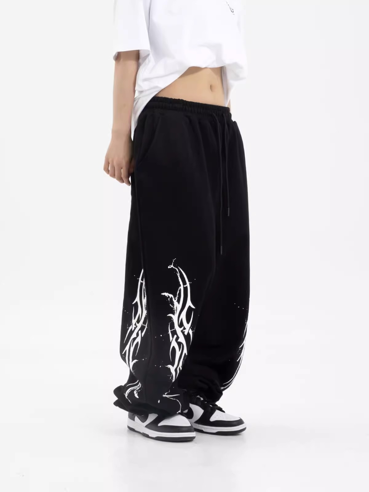 American Street National Fashion Street Dance Loose Casual Bramble Graffiti Bilateral Large Printed Casual Pants Sweatpants Dance Pants for Women