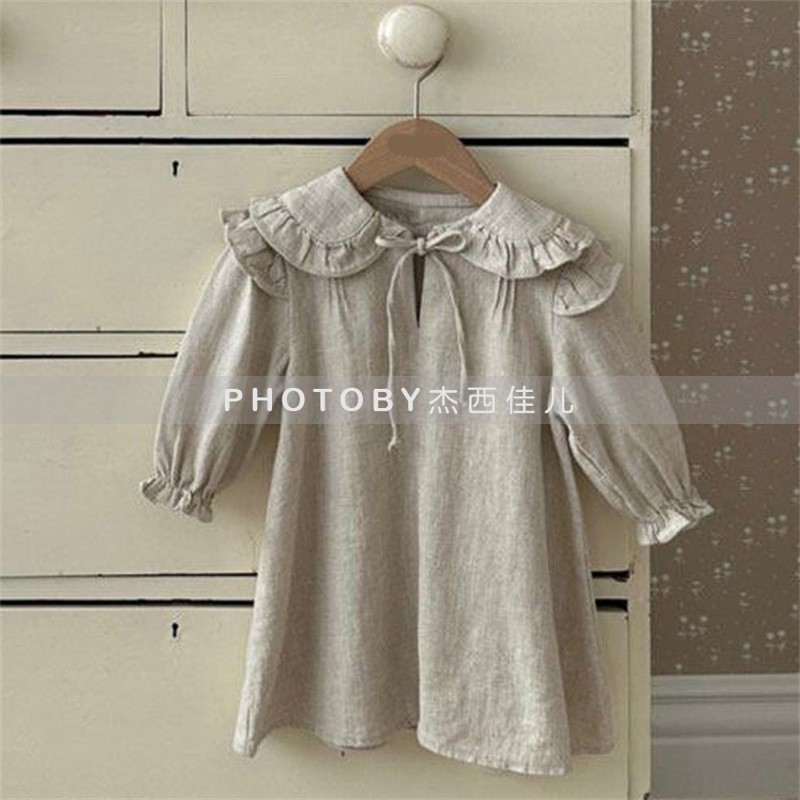 Children's Korean-Style Autumn Clothing Skirt, Solid Color Girls' Autumn Princess Dress, Cute Puff Long-Sleeve Dress
