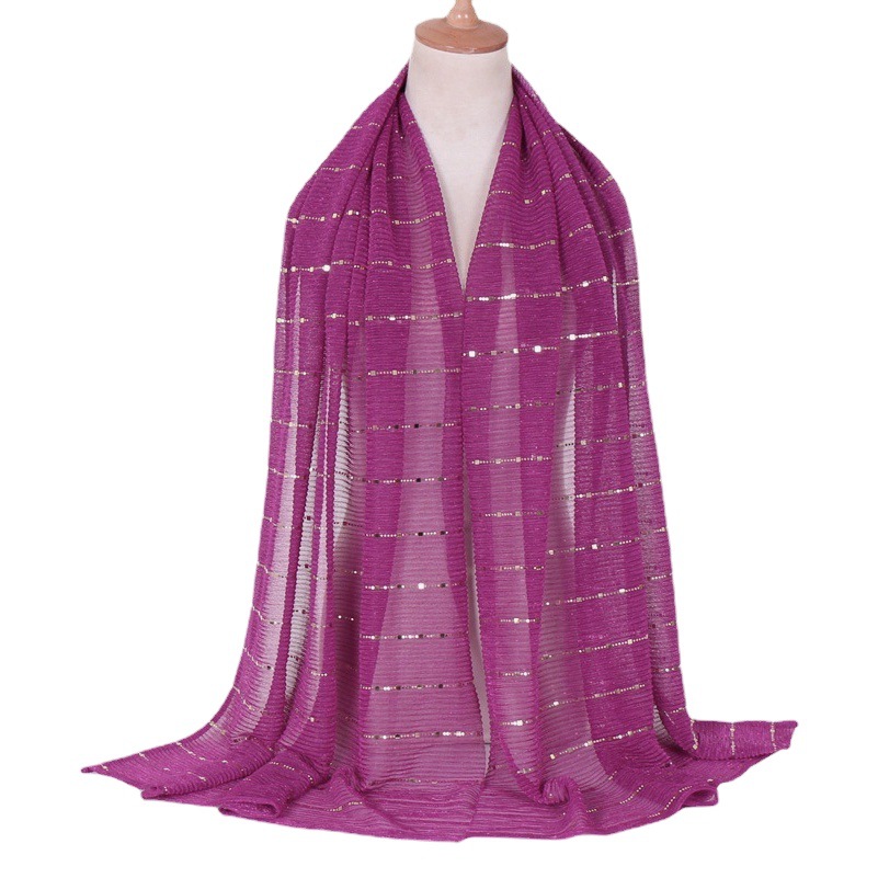 New Sequined Lace Silk Scarf Baotou Solid Color European and American Foreign Trade Scarf Cross-Border Supply Dual-Use Gauze Scarf for Women