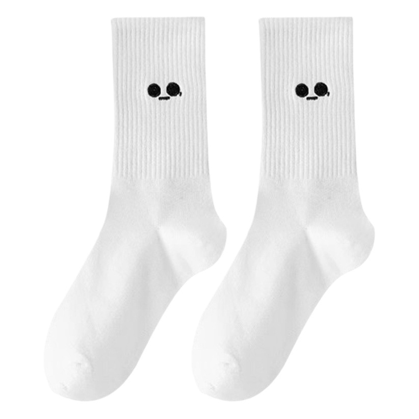 White facial socks women's mid-calf length socks fashionable Japanese cartoon sports outerwear smiley face White cute mid-calf length socks