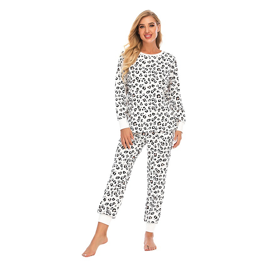 Amazon 2025 New Autumn and Winter Home Clothes Leopard Print Women's Long-Sleeved Pants Suit Casual Women's Pajamas Wholesale
