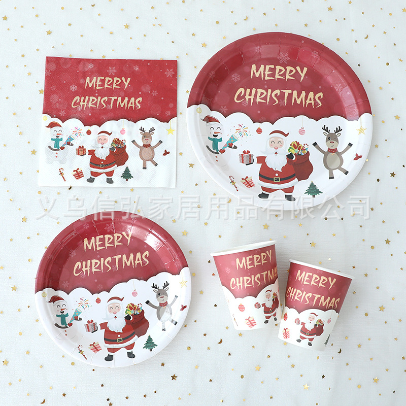 Cross-border new Christmas decoration theme disposable tableware paper plate party decoration arrangement paper cup paper plate suit