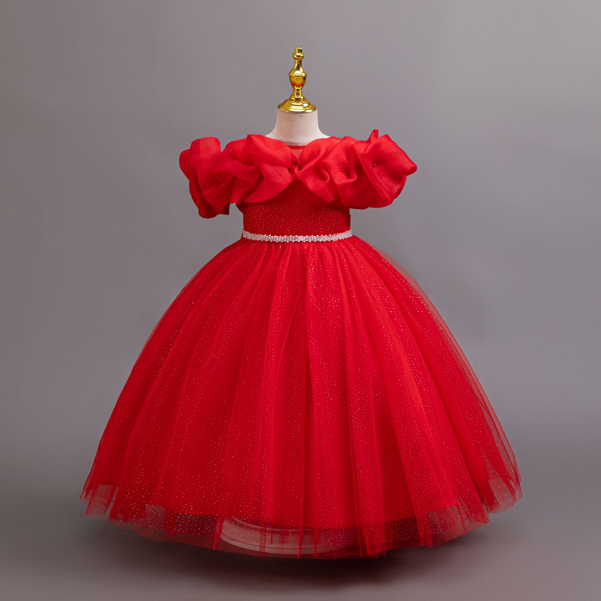 Foreign trade new children's dress off-shoulder wedding dress princess dress banquet party piano costume kids dress