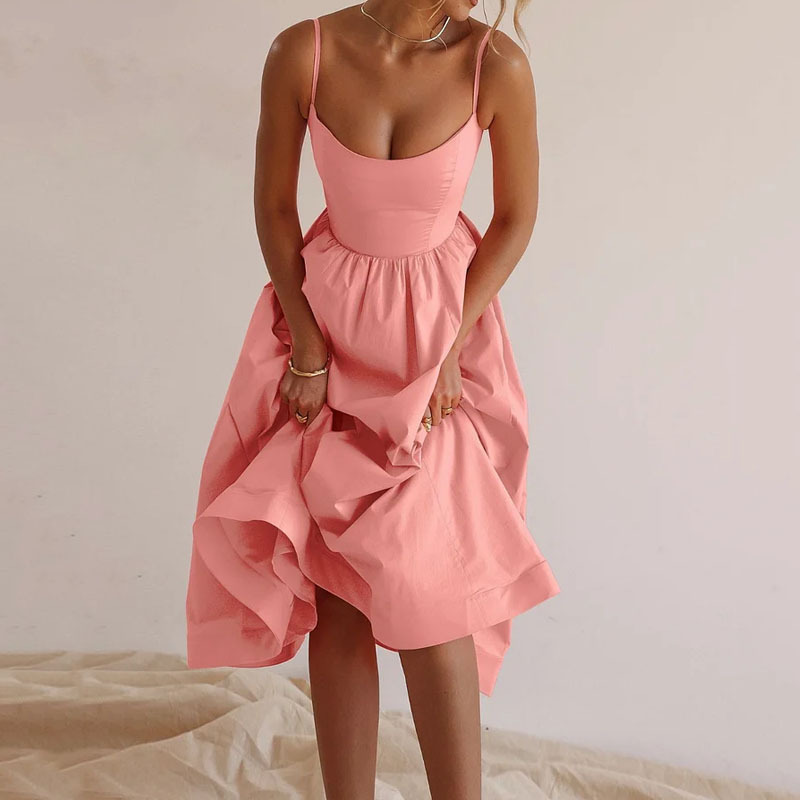 Foreign trade hot new women's summer fashion casual sexy big skirt AliExpress solid color dress