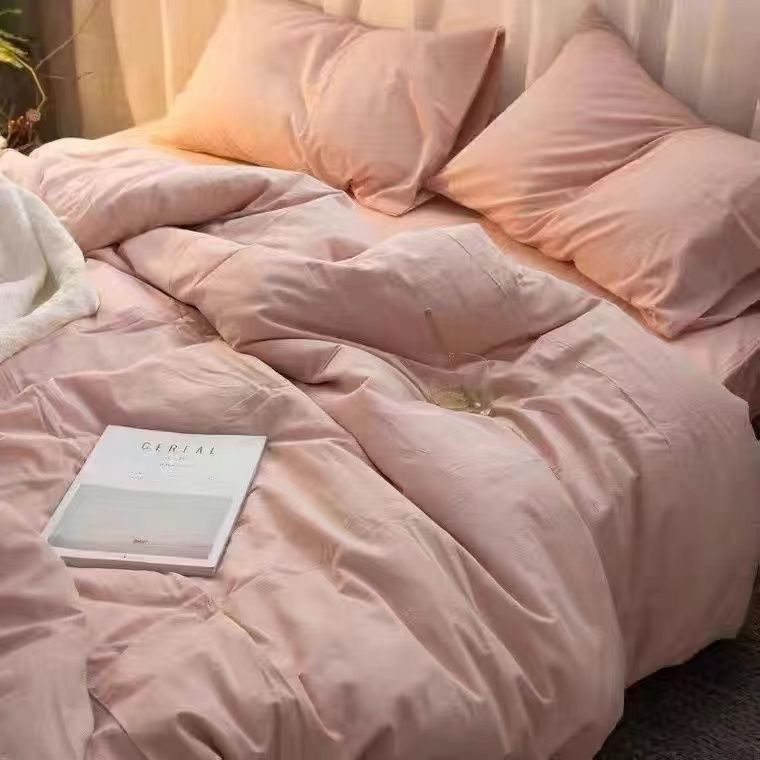 Picture of Washed Cotton Bed Sheet Four-Piece Set, Fresh Style Duvet Cover, Simple Ins Student Dormitory Three-Piece Duvet Cover Set