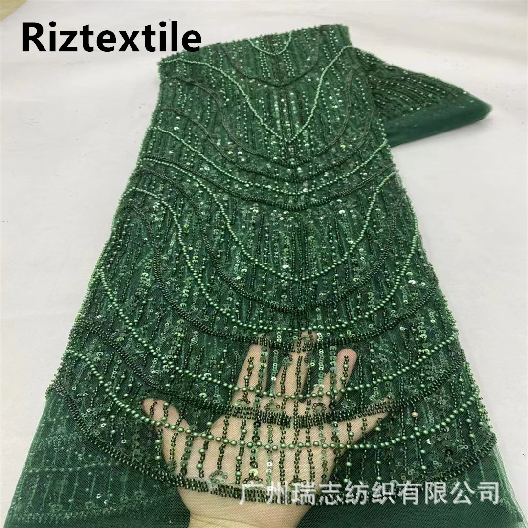 Picture of Cross-border in stock geometric pattern European and American black three-dimensional handmade bead sequin dress dress wedding embroidered fabric
