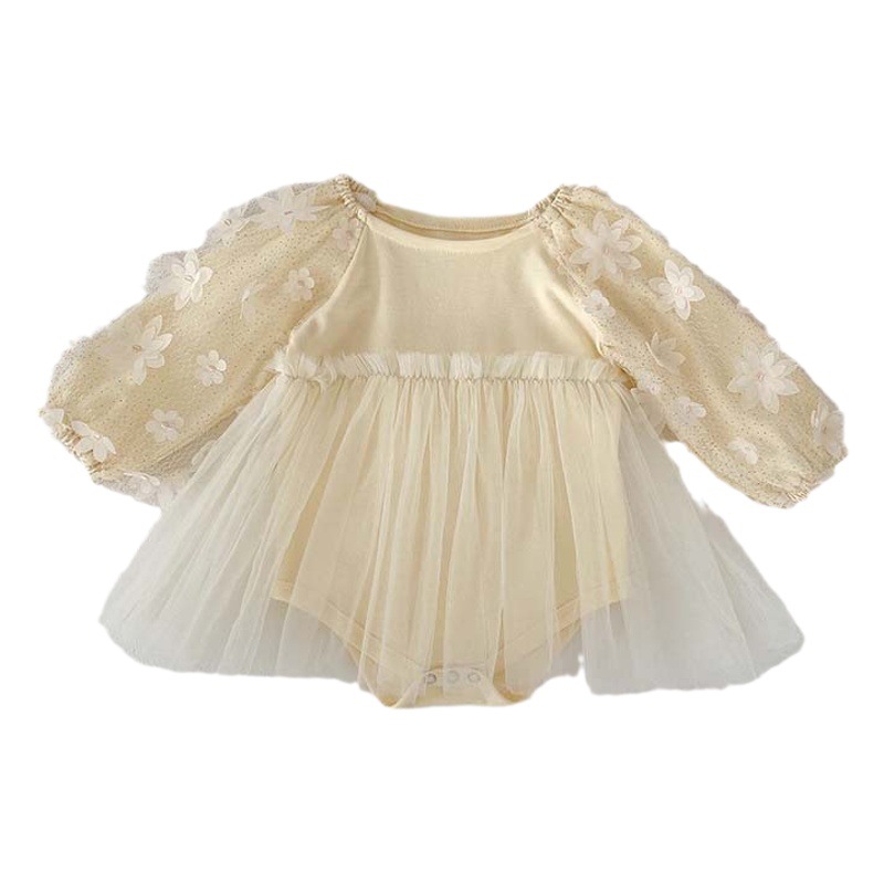 2024 Baby Jumpsuit Spring & Fall New Korean Style Baby Girl Mesh Triangle Bag Fart Clothing Pure Color Crawling Clothing