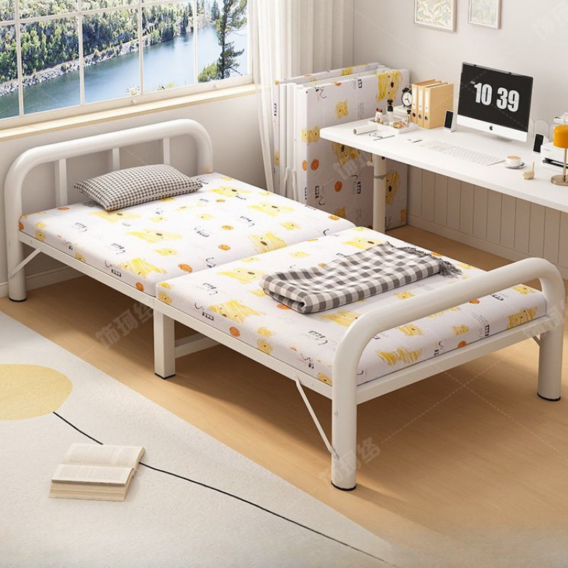Folding Bed Sheets for Single-Person Home Use, Simple Bed for Office Nap, Dormitory Nap Cot, Rental House Adult Iron Bed