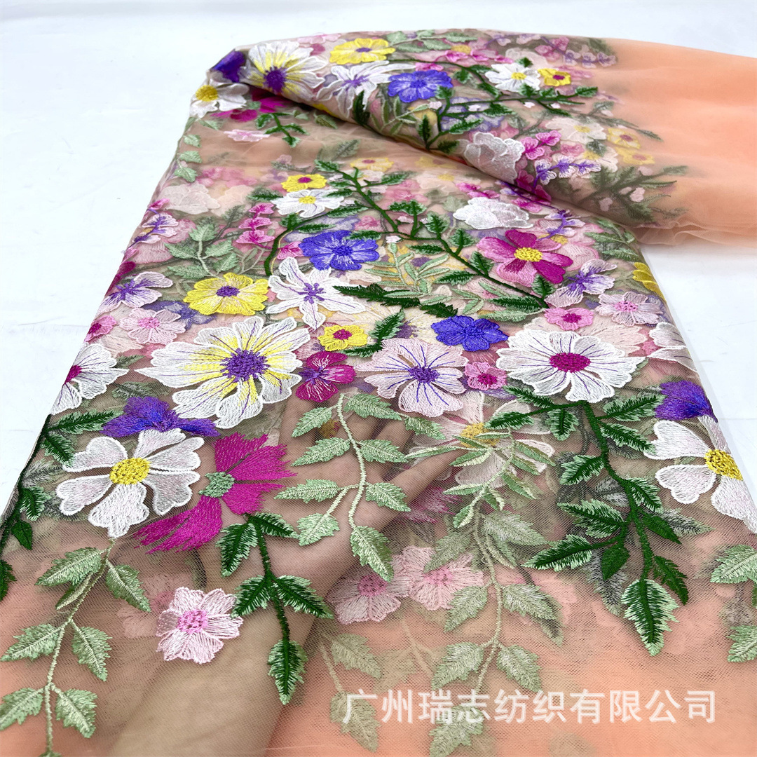 Picture of Small Fresh dress Dress Embroidered Mesh Fabric Spring and Summer Multicolor Flower Fashion Cheongsam Hanfu Embroidered Fabric