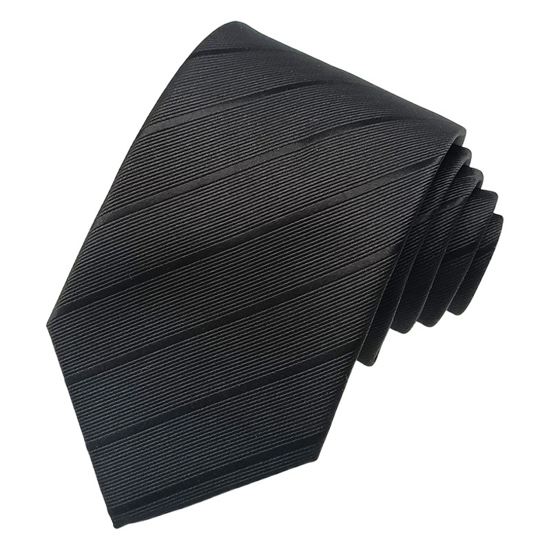 Manufacturer's Ready-Made Business Men's Tie 8cm Polyester Silk Stripesd Black Tie Jacquard Yarn-Dyed Hand-Tied Style