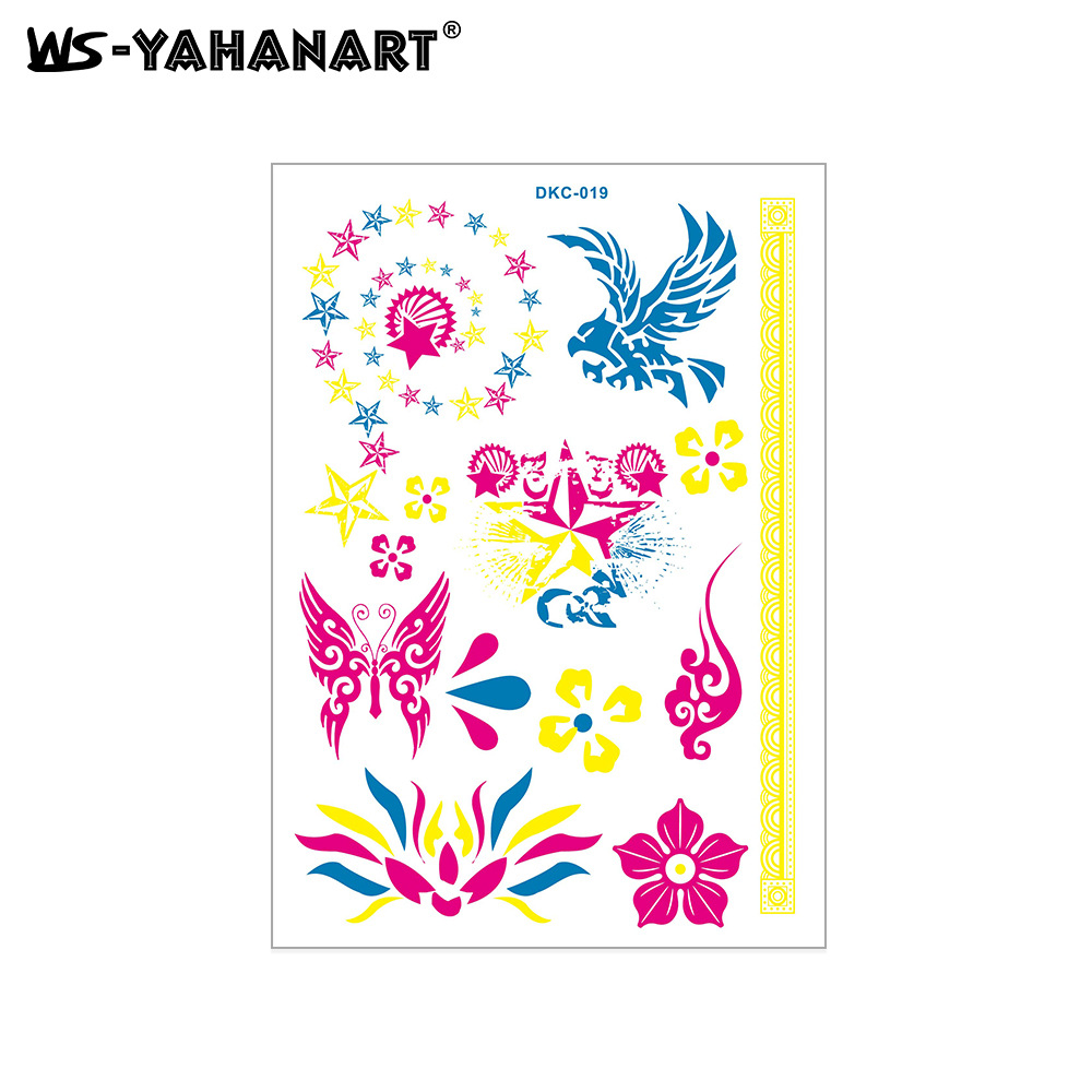 Picture of Cross-Border New Creative Fluorescent Flower Arm Tattoo Face Stickers Waterproof Feather Tattoo Arm Tattoo Stickers in Stock