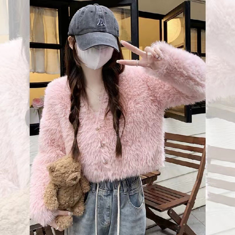 Picture of High-grade soft glutinous plush short V-neck sweater women's autumn and winter gentle top Korean style thickened winter sweater