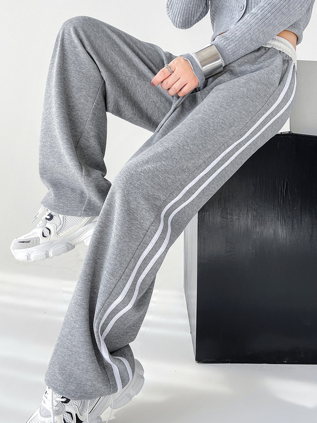 American-style contrast color casual sweatpants women's high waist draping narrow wide-leg pants spring and autumn new plus size wide-leg pants fashion