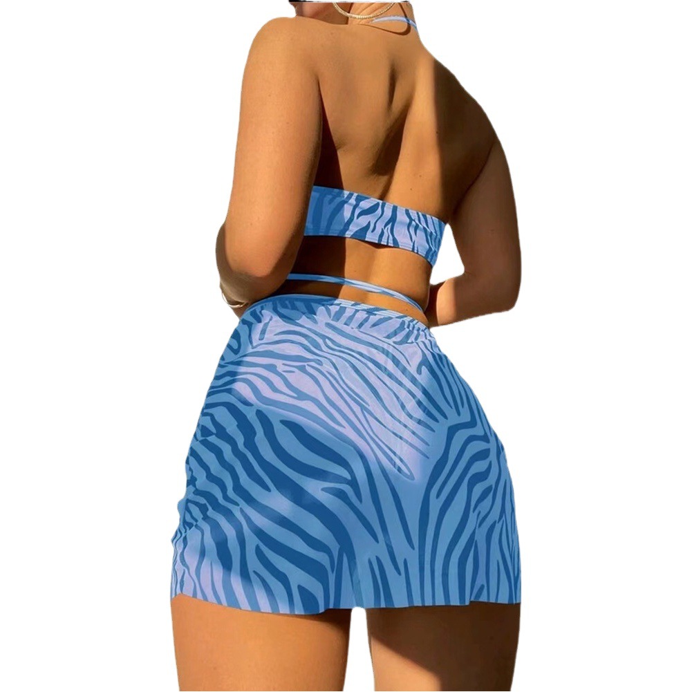2023 new European and American bikini three-piece swimsuit women's in stock wholesale Amazon printed swimsuit