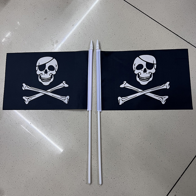 Picture of Cross-Border Supply Wholesale Solid Pole Bone Pirate Flag Halloween Flag 14*21cm Skull Pirate Hand-Waving Flag