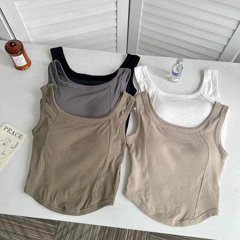 Spring and Summer Spice Girls Wear Sleeveless Base Camisole Women's Pure Cotton Inner Camisole with Chest Pad Beautiful Back Slim-fit Short Top