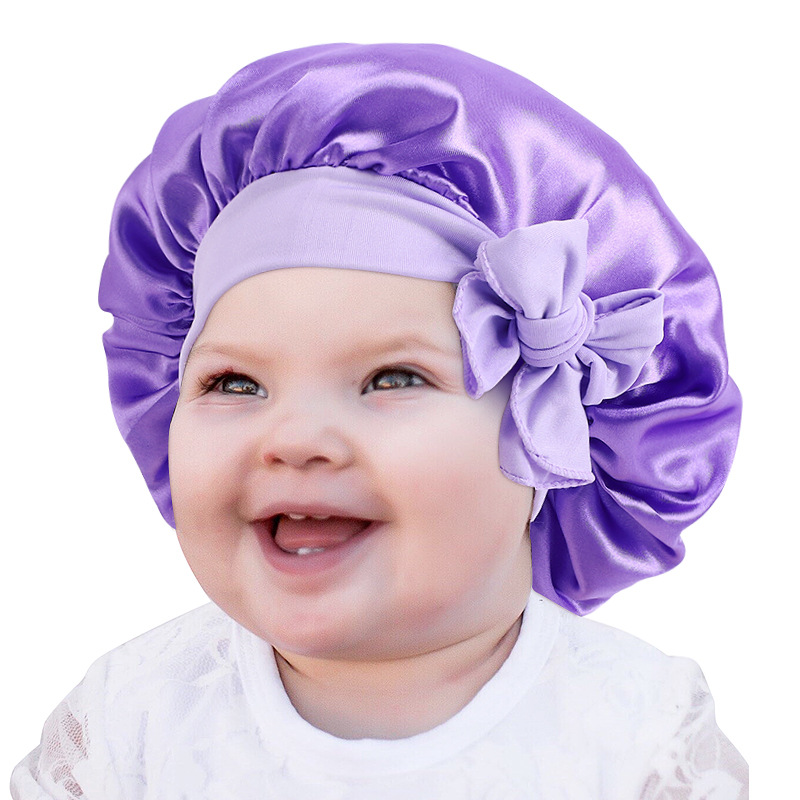 Picture of Children's milk silk ribbon headscarf hat baby satin nightcap knotted shower cap JDKB-21B