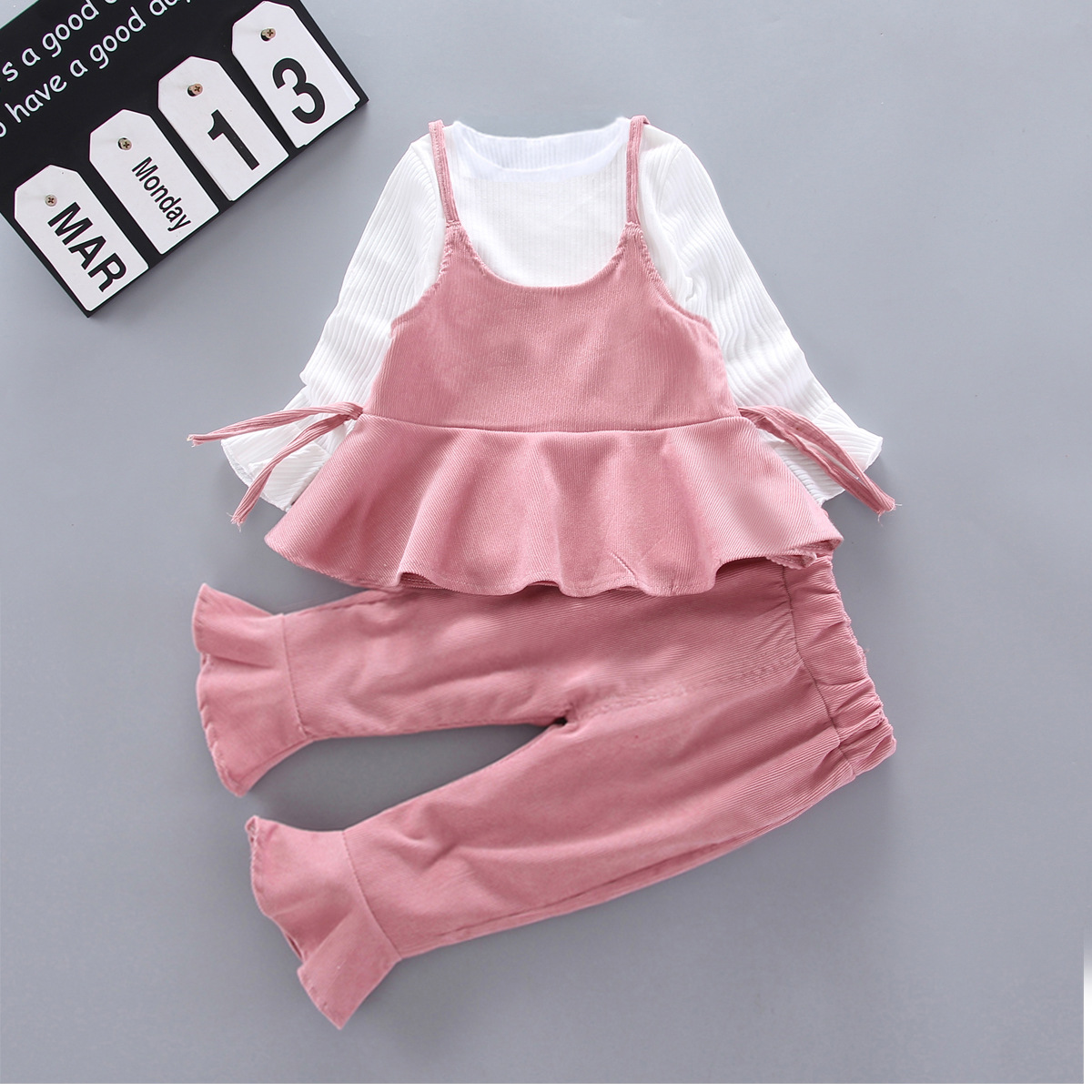 Western style children's clothes spring baby spring children's clothing baby girl spring and autumn suit suspender skirt girl spring clothes three-piece suit