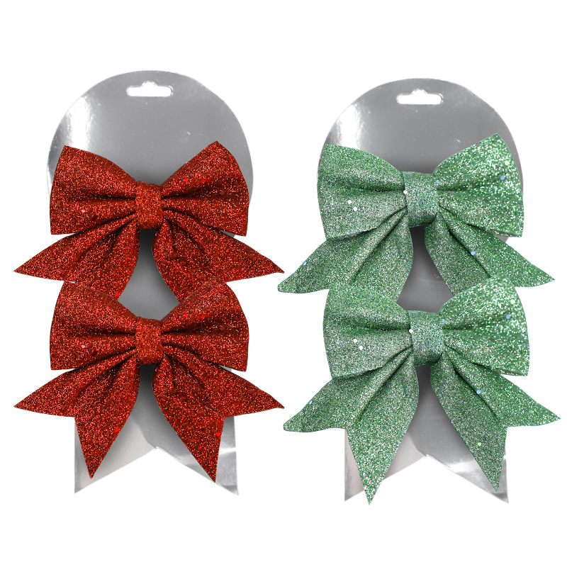 Christmas glitter bow decoration Christmas tree pendant ornaments colorful bow bouquet gift box accessories wholesale