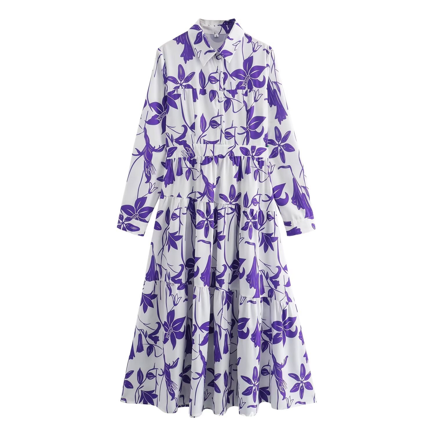 European and American Style 2024 Summer Wear New Fashion Lapel Long-Sleeved Printed Dress Wholesale