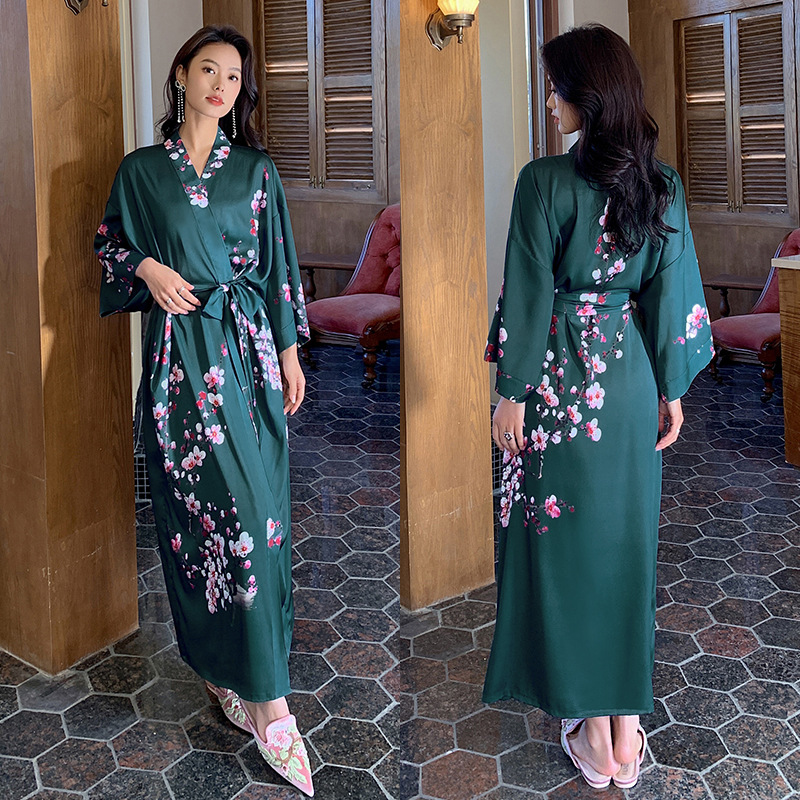 Picture of Yaoting Satin Printed Pajamas for Women Summer Large Size Accessible Luxury Three-Quarter Sleeves Cool Long Nightgown Home Wear Women Wp2669