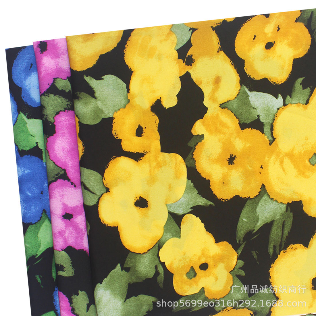 Picture of Broken card plain satin printed color ink sunflower chiffon printed cloth cross-border women's dress printed fabric