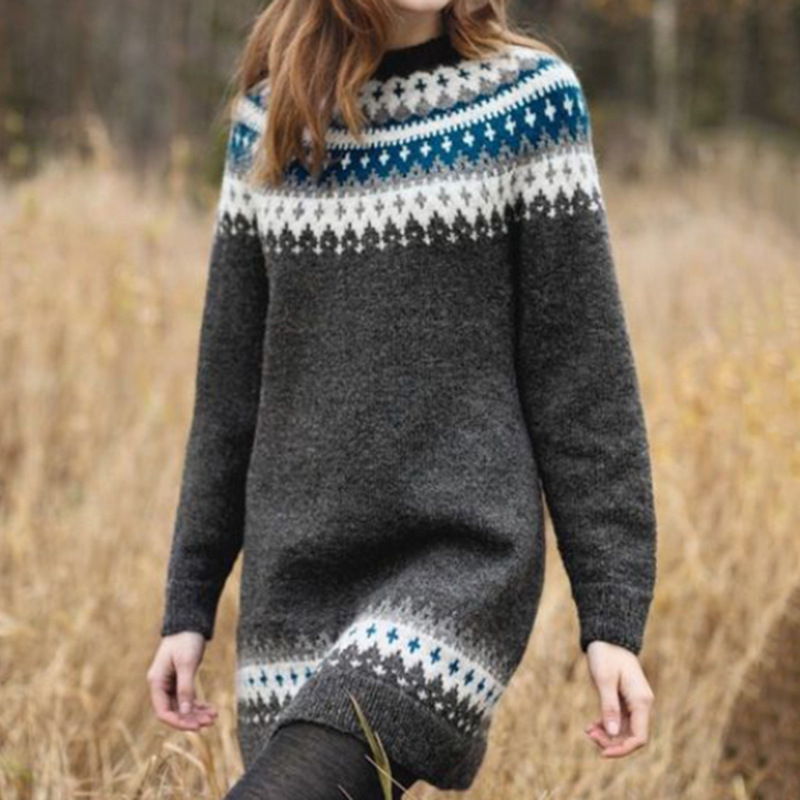 Iceland retro jacquard sweater dress foreign trade cross-border hot women's autumn and winter fashion long wool dress