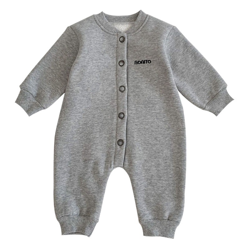 2025 Baby Jumpsuit Autumn and Winter New Style Simple Male and Female Baby Fleece Bag Fart Clothes Fleece-Lined Warm Outing Clothes
