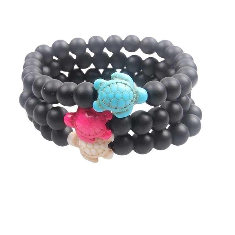Picture of Zhou Lianfa 8MM Decorative Lava Volcanic Stone Beads Turquoise Cross Elastic Elastic Bracelet for Men and Women